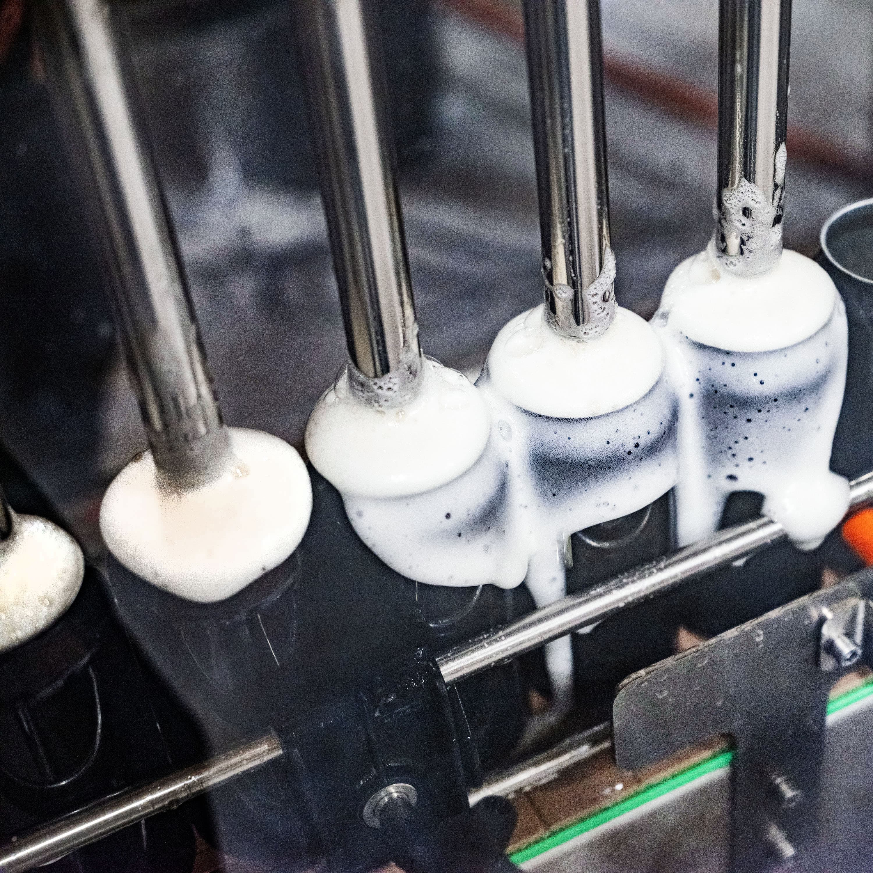 Cans being filled on the Wold Top Brewery canning line